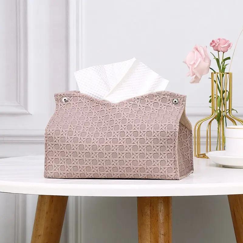Living Room Coffee Table PU Leather Tissue Box Nordic Simple Plain Paper Tissue Boxes
