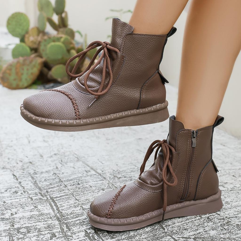 New Women Fashion Cross-Tied Women'S Boots Daily Boots Women  Round Toe Comfortable Flat Shoes Ankle Boots  Mujer