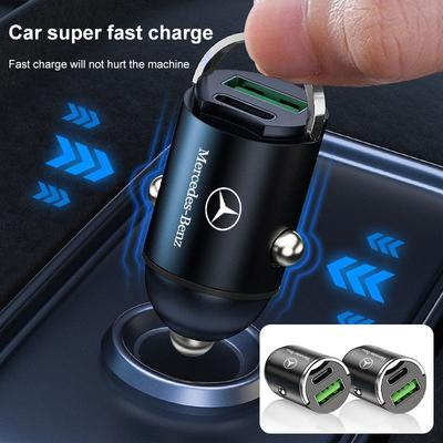 1PCS Car Fast Charger USB Type-C Charging Adapter Accessories For Mercedes Benz AMG W212 W205 W246 W177 W176 W213 GLC GLE GLS Welcome Laser Logo Lamp