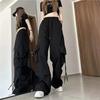 Kadın Y2K Kargo Pantolon Yüksek Bel Streetwear Hip Hop Pantolon Kadın Büyük Cepler Rahat Düşük Bel İpli Baggy Sweatpants