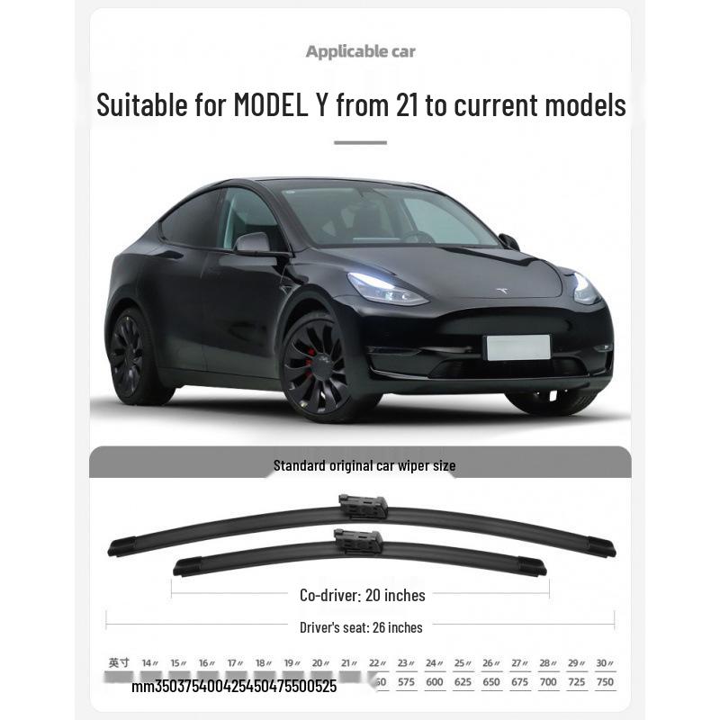 Compatible Tesla Original Wiper Blades for Model 3, Model Y, Model S, and Model X - Silent Rubber Strips