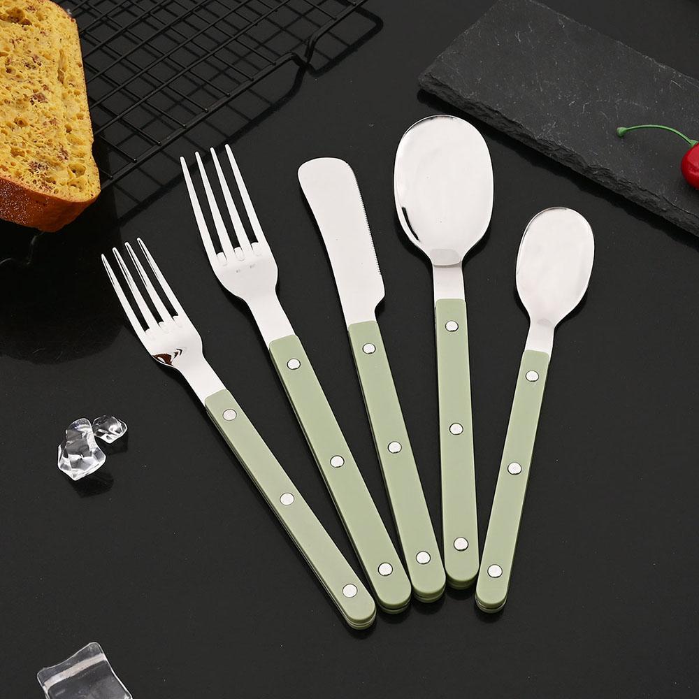 4Pcs Black Silver Acrylic Handle Dinnerware Knife Fork Spoon Set Stainless Steels Cutlery Set Western Home Kitchen Flatware