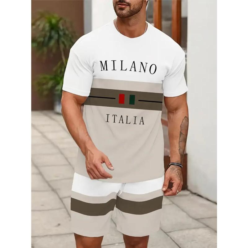 

Summer Letter Pattern Color Printing Fashionable Loose Sportswear Men s Plus Size Short Sleeved Daily Comfortable Two-piece Sport Wear S