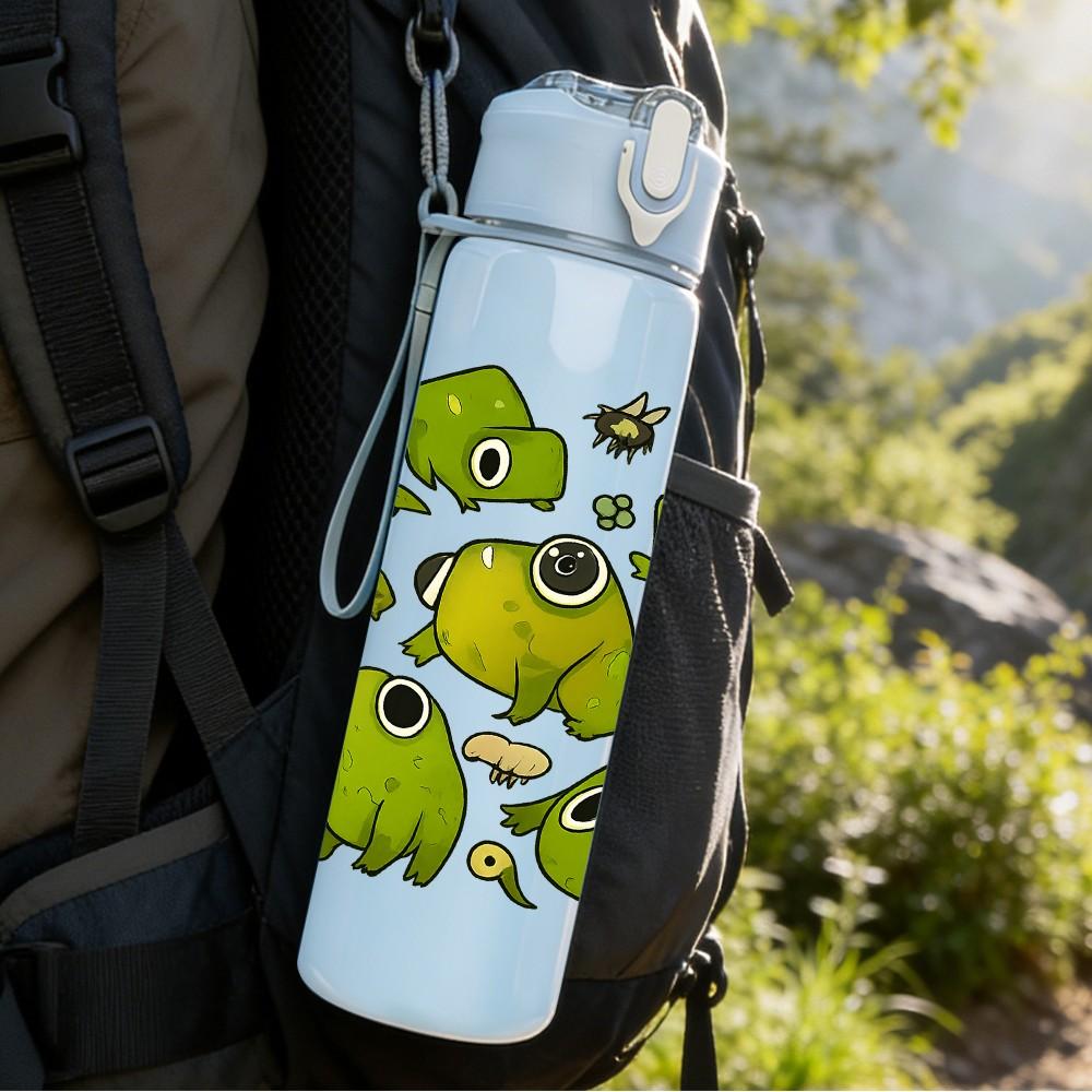 1pz Stampa Collezione Rana Verde 750ml Colore Plastica Borraccia Sportiva Tappo Flip-Straw Ermetico Adatta per Sport Ufficio Uso Domestico