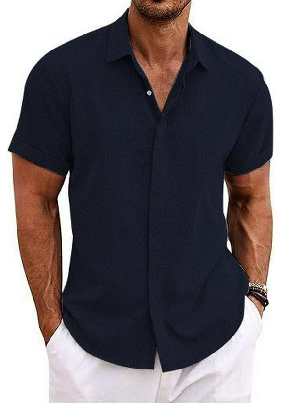 Men's Summer Linen-Style Short-Sleeve Loose Casual Beach Shirt