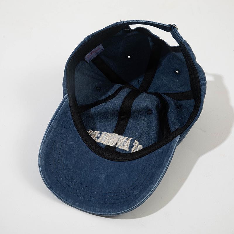 Koreańska Modna Retro Postarzana Haftowana Czapka Baseballowa Denimowa - Unisex Letni Kapelusz Przeciwsłoneczny