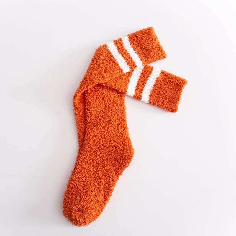 5/10 Pairs Casual Coral Velvet Socks for Women No Shedding Two Stripes Calf Length Socks Knee High Women's Socks Warm Long Socks Home Socks