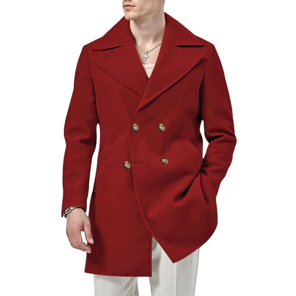 England Style Men's Double-Breasted Coats Autumn Woolen Outerwear Men Vintage Solid Color Turn-Down Collar Long Jacket