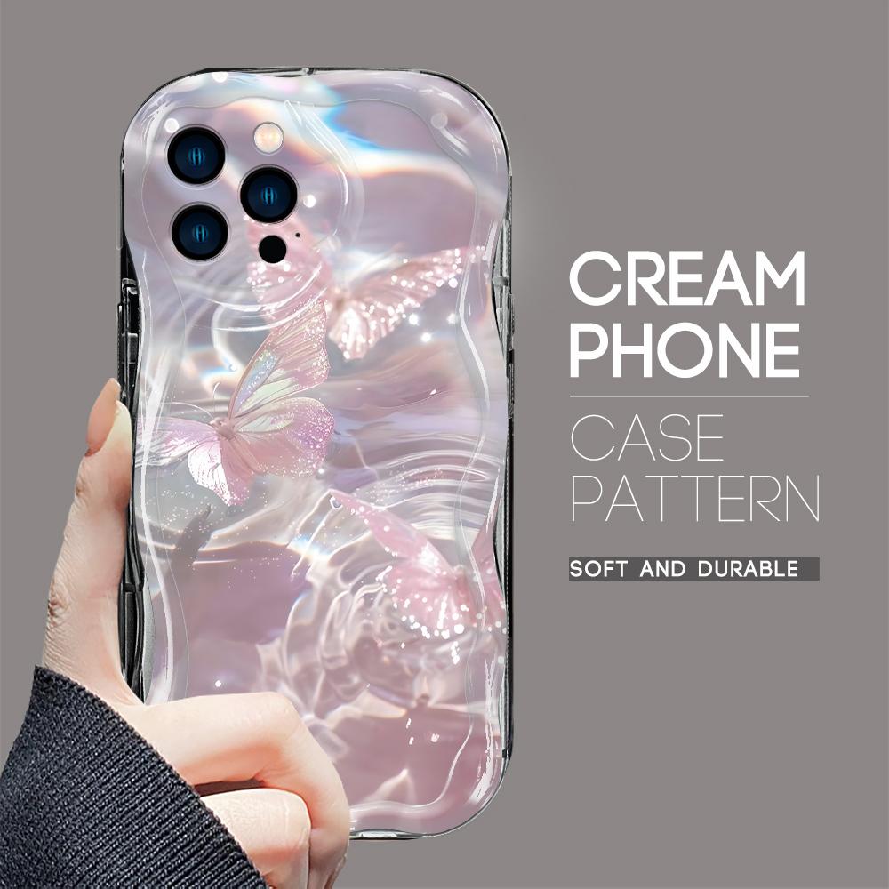 For iPhone 17 15 14 13 11ProMax Samsung S24Ultra S23 S21Plus Redmi Note11 Note13Pro Fashion Girl Cream Texture Soft Silicone Full Lens Protect Casing