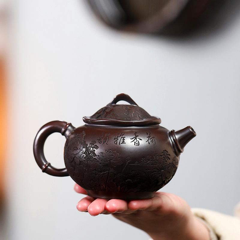 Yixing Original Ore Ancient Red Clay Zisha Teapot Handmade Lotus Fragrance And Elegant Charm 111Ml Tea Set