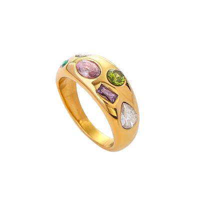 Anello Youthway in Acciaio Inossidabile con Diamanti di Zirconia Cubica Colorata per Donna Impermeabile Fuso Testurizzato Gioiello di Moda Regalo 2024