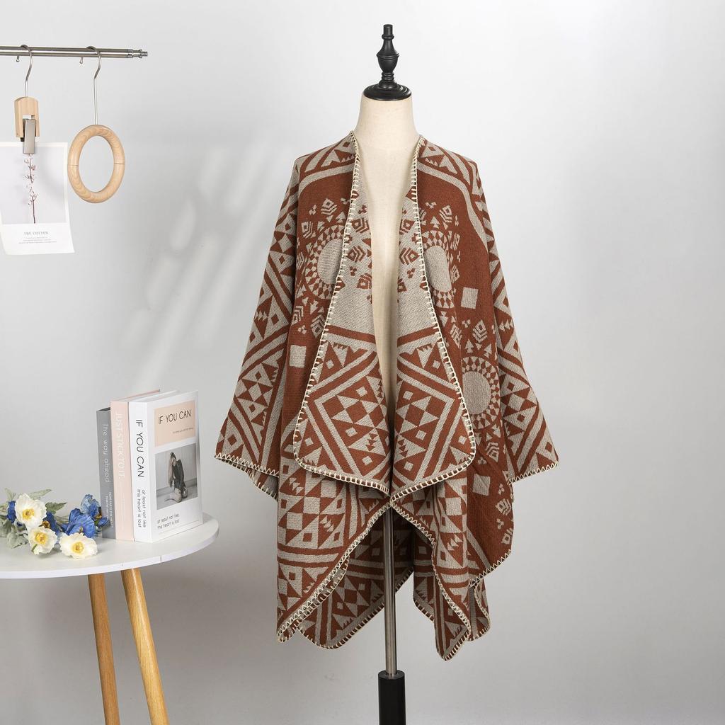 Year Geometric Shawl Niche Outer Shawl Women'S Summer High Sense Dark Double-Sided Warm Scarf