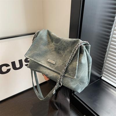 Retro Large Capacity Shoulder Bag for Ladies  Elegant Chain Bag  Simple Crossbody PU Material  Traveler Bag for Girls