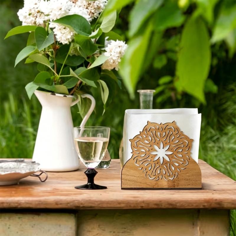 Dekorativer Holz-Serviettenhalter mit filigranem Ausschnittdesign Küchen-Papiertuchspender Tischdekoration für Partys Geeignet für Büros und Cafés