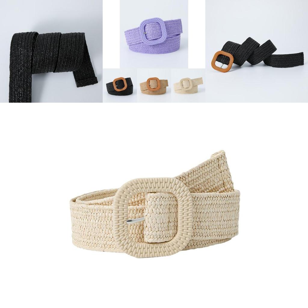 Trendy Women's 4cm Square Buckle Pp Grass Elastic Waist Belt In Delightful Pastel Shades For A Fresh Look