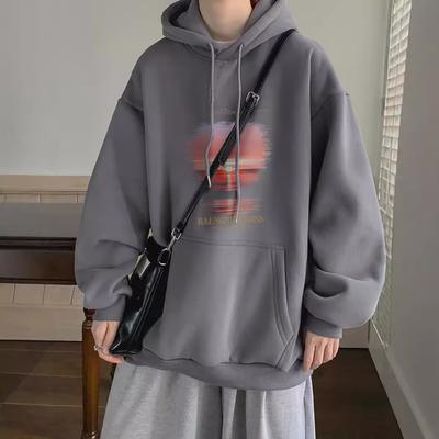 American Hooded Sweater Men's Autumn and Winter New Large Size Loose Trendy Printed Top