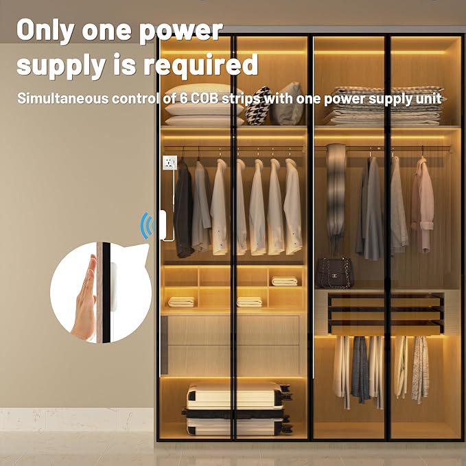 5V COB LED Strip Light Set with Touch Sensor Switch for Wardrobe or Display Cabinet