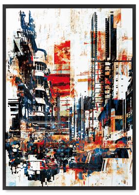 Abstract City Poster In a Black Frame 