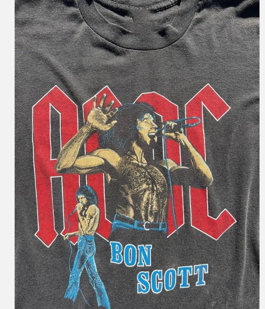 

Винтажная футболка Bon Scott - ACDC с коротким рукавом, черная, все размеры, подарок, унисекс XXXXL
