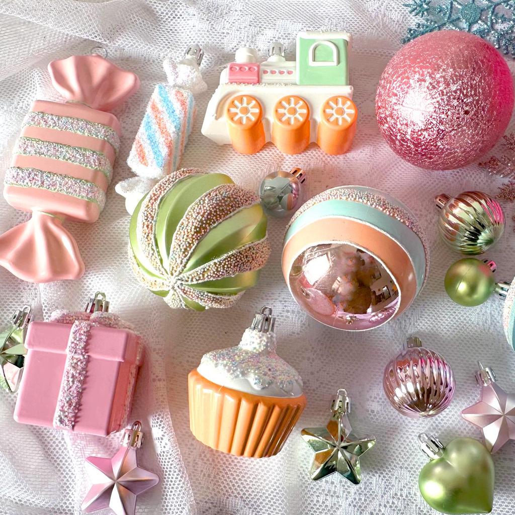 Rainbow Macaron Candy Color Christmas Ornament Set - Gift Box & Party Hanging Decorations