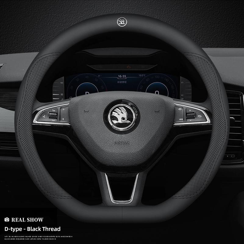 GTMZ9 Car Leather Steering Wheel Cover Anti-slip Accessories For Skoda Yeti Kamiq Kodiaq Karoq Octavia Fabia Rapid Vrs Superb A4 Scala