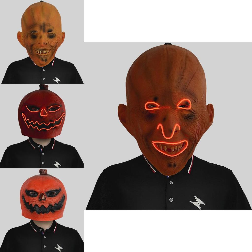 Creepy Glowing Devil Face Pumpkin Head Mask For Halloween And Party Props