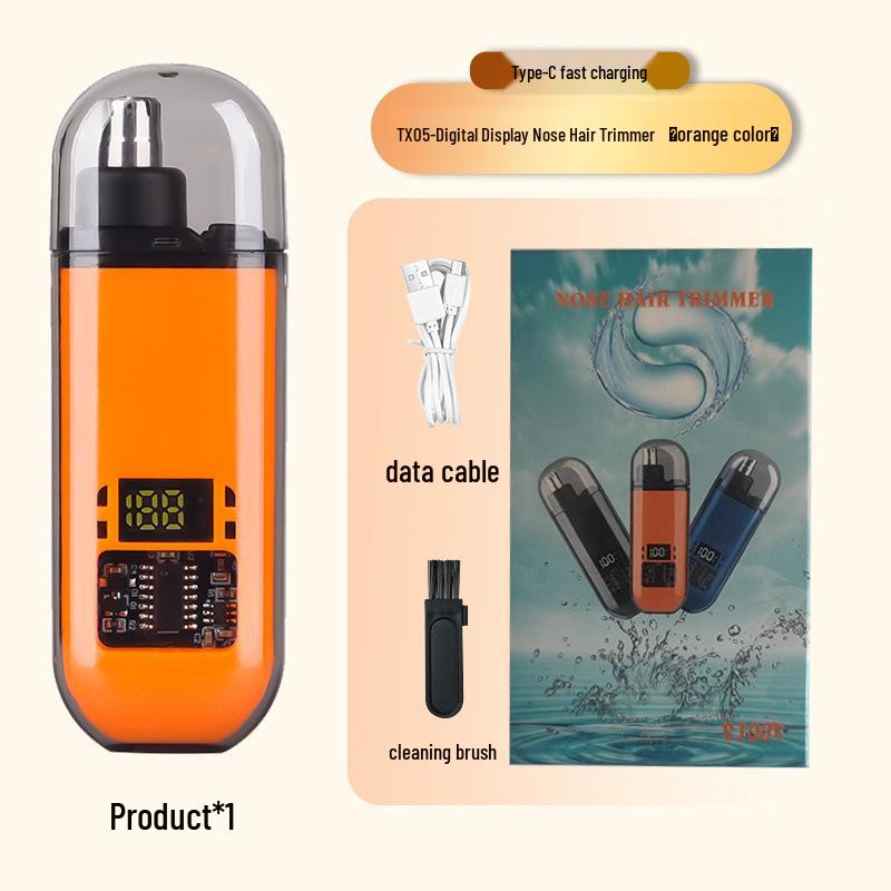 Compact Digital Nose Hair Trimmer with Washable Cutter Head and Display.