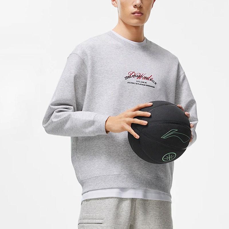 Li-Ning Wade Series Back Duckbill Cap Letter Print Round Neck Pullover Sweatshirt Men sweatshirt Flower-Gray Chuan-Stone-Gray AWDT493-3