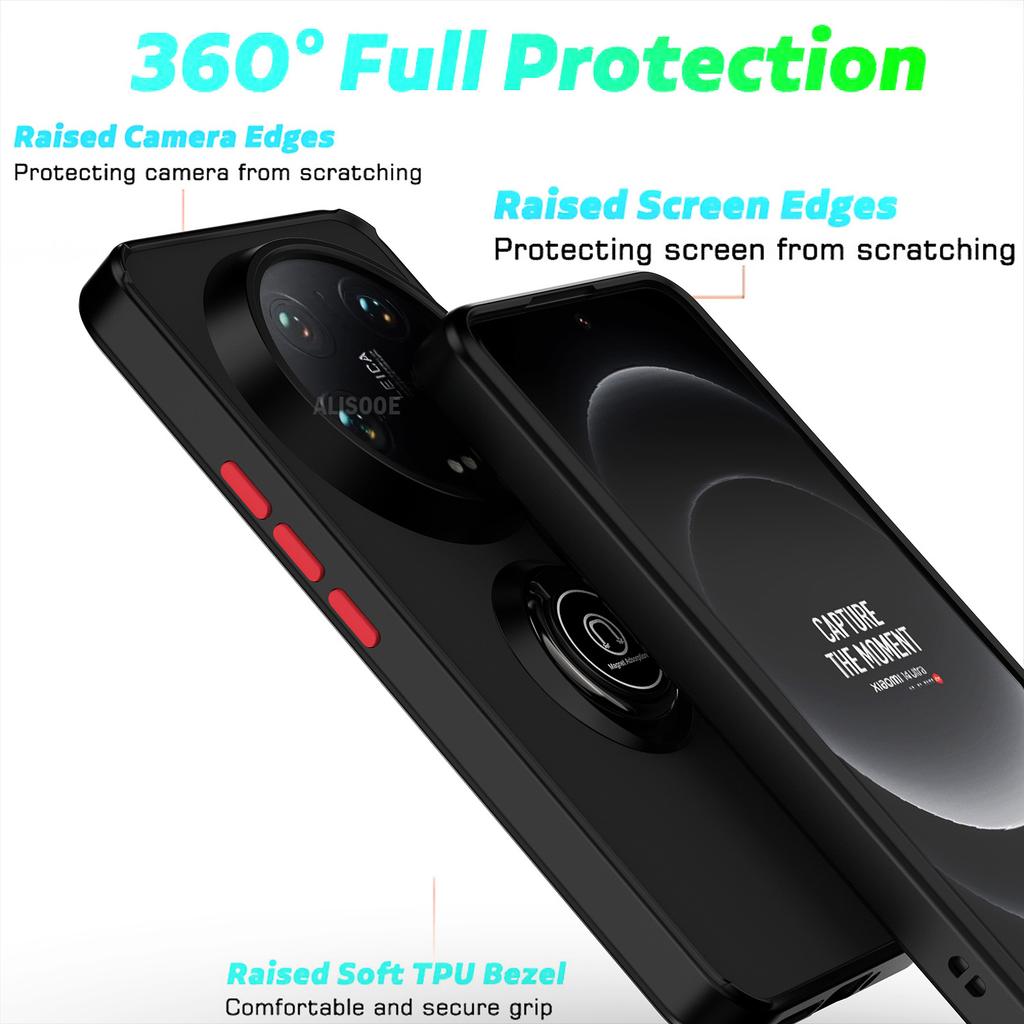 Holder Funda for Xiaomi 15 Ultra 14 Pro Case Armor Ring Stand Translucent PC Cover for Xiaomi 14 Ultra Full Protective Cover