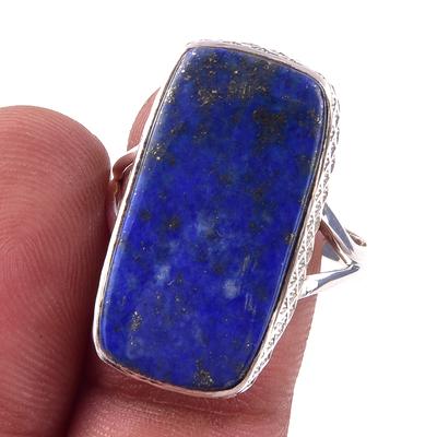 Naturalny Kamień Lapis Lazuli Ręcznie Robiony Pierścionek z Solidnego Srebra Próby 925 S.9 d7n95