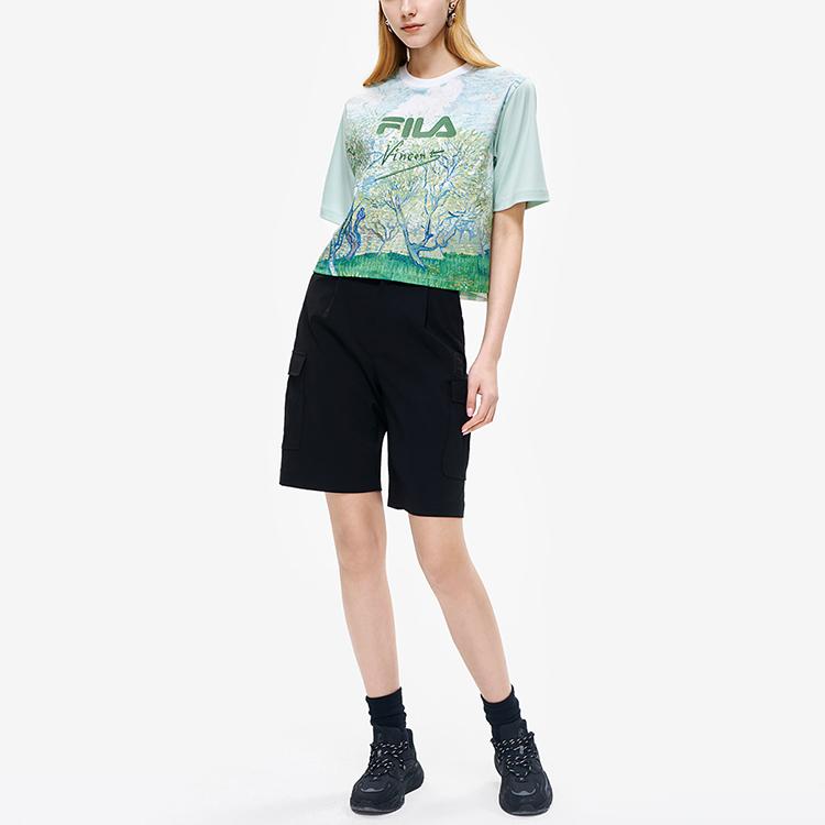 FILA X Van Gogh Museum Collaboration Van Gogh Collection Multi-Pocket Solid Color Sports Casual Breathable Woven Five-Point Shorts F11W228802F-BK