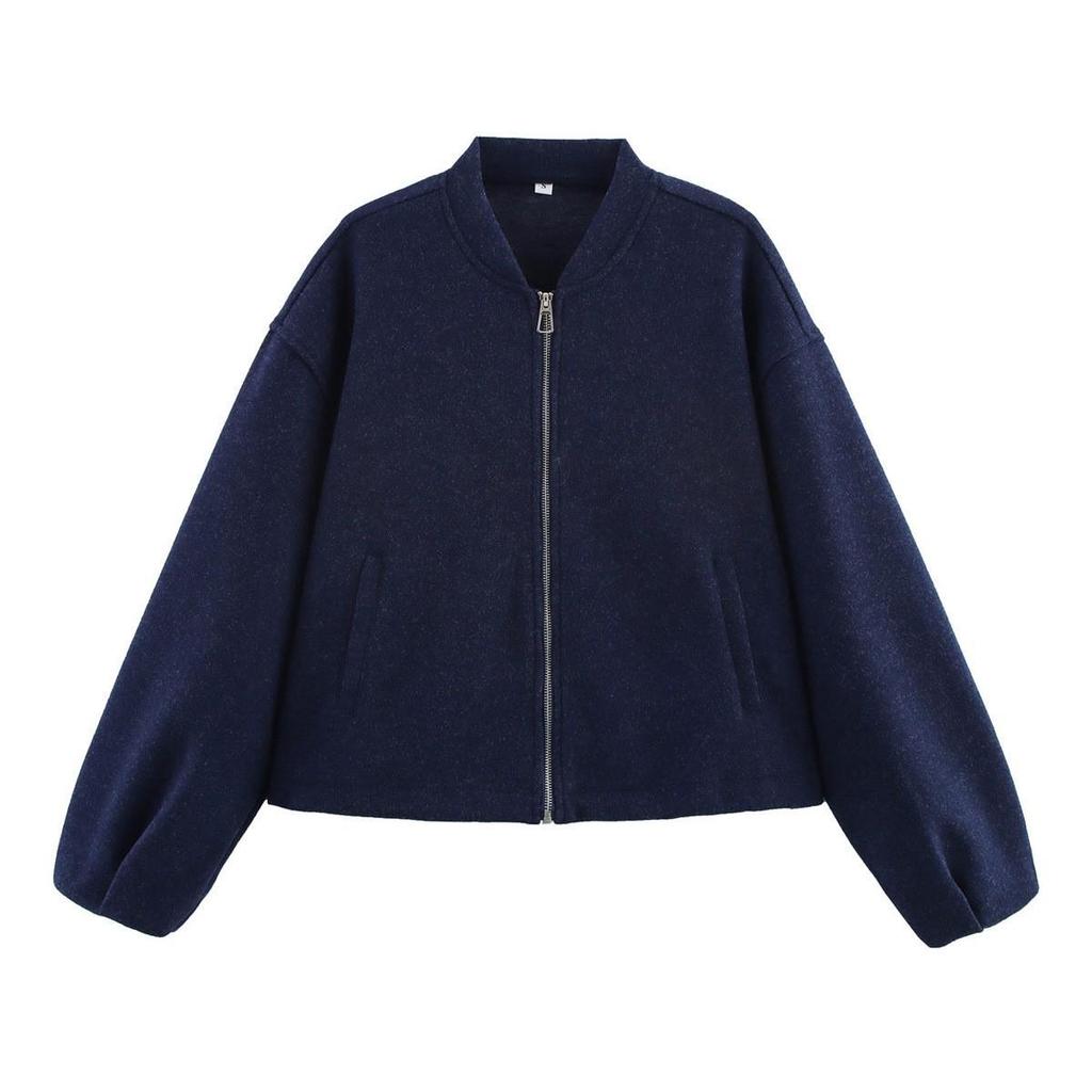 2025 Autumn/Winter Plus-Size Women's Stand-Up Collar Bomber Jacket - European/American Style