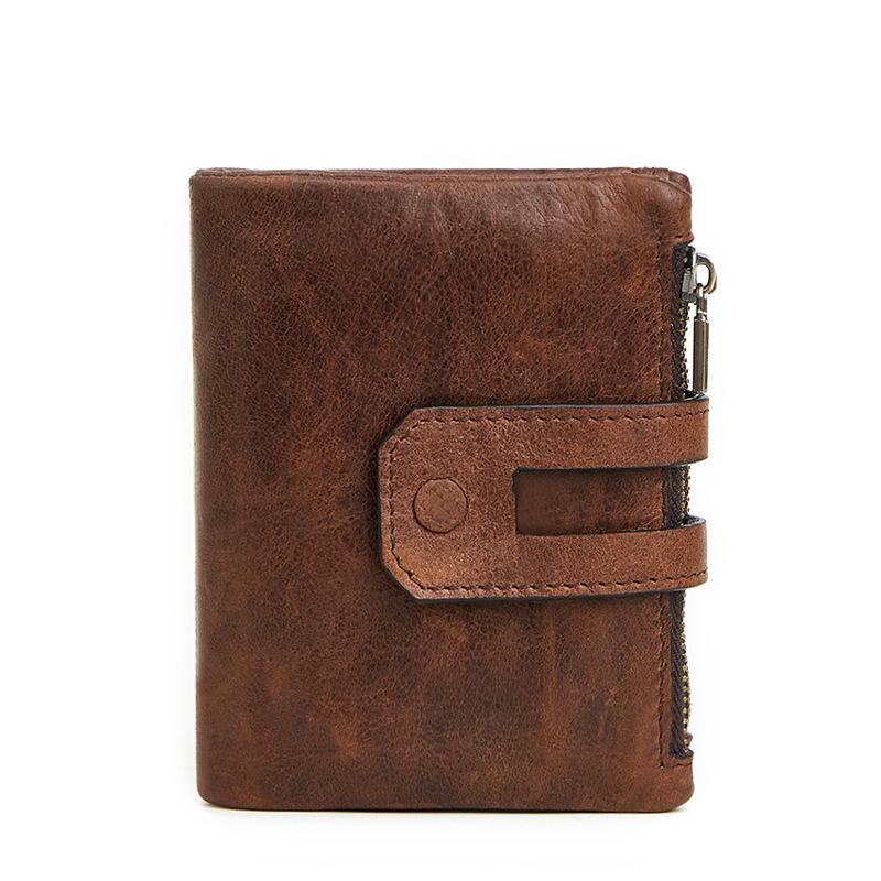 

Leather Men S Anti-Theft Brush Wallet Retro Fashion Multi-Card Double Zipper Card Bag High-End Casual Change Bag Men