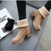 Winter Women's Shoes Thick Heel High Heel Snow Boots Two Wear Velvet Warm Women's Boots Medium Boots Cotton Shoes