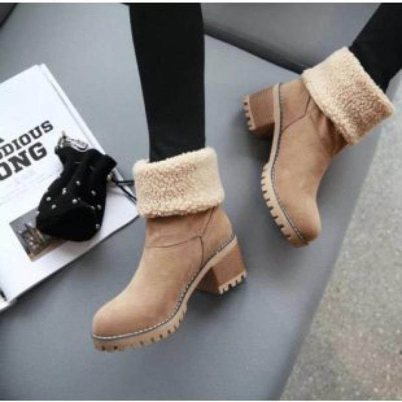 Winter women's shoes thick heel high heel snow boots two wear velvet warm women's boots medium boots cotton shoes