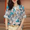 ZANZEA Damen Lässig Rundhals Locker Sommer Kurzarm Print Bluse