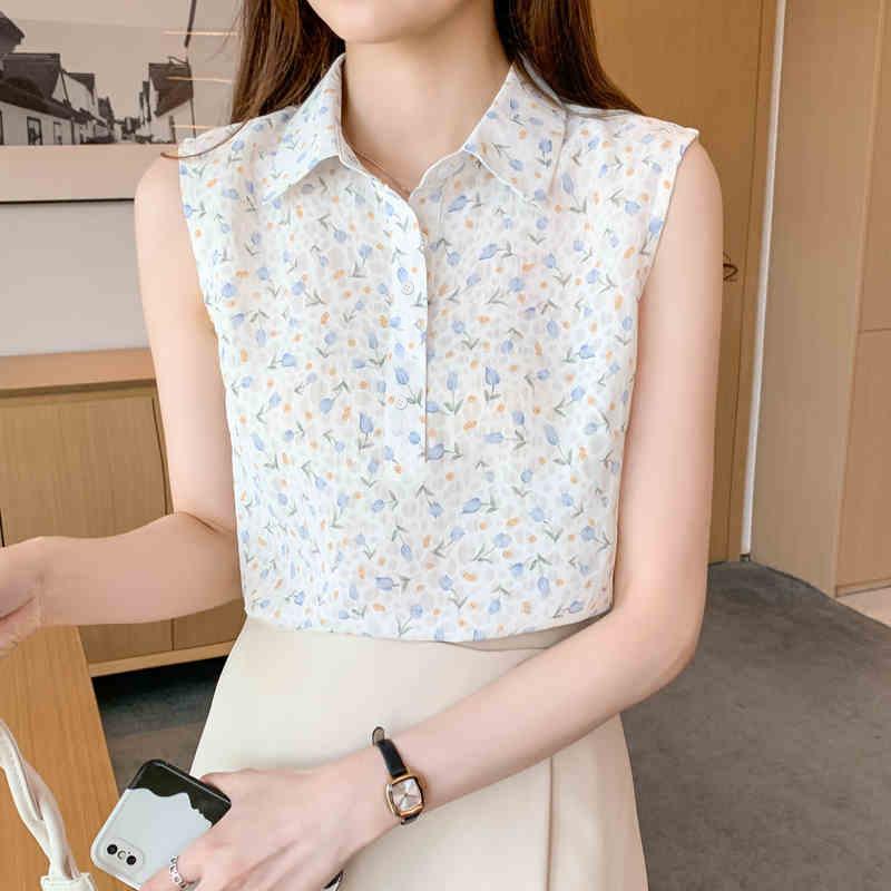 ZANZEA Women Casual Turn Down Collar Summer Floral Print Sleeveless Blouse