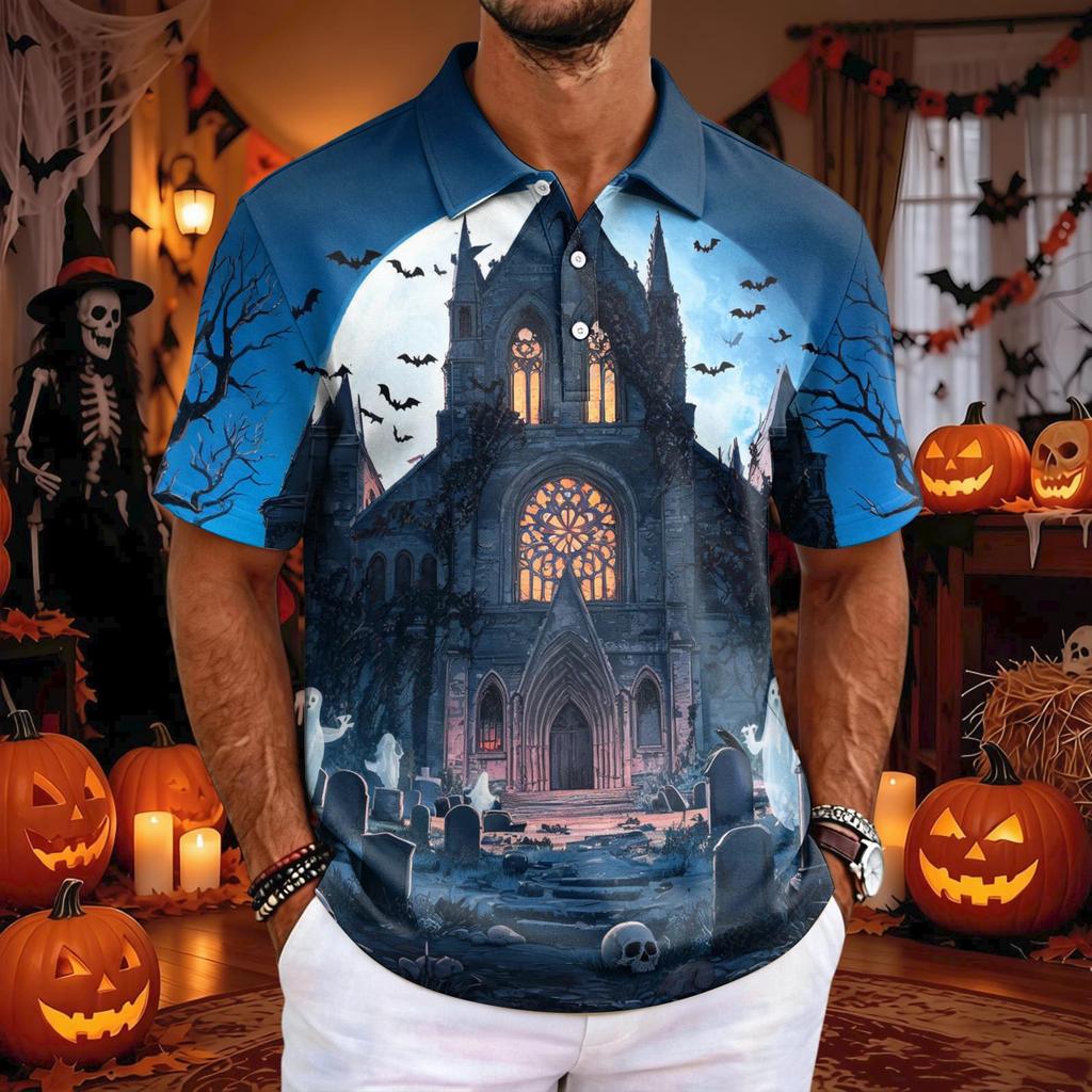 Herren Halloween Kurzarm T-Shirt Lockerer Schnitt Lässig für Feiertagsparty Feiern