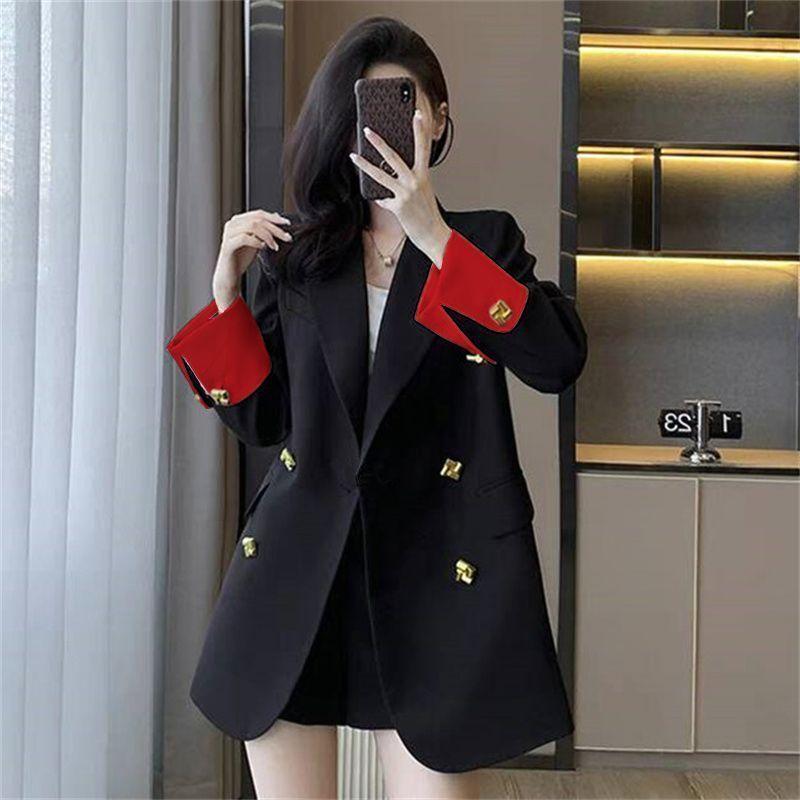 

Черный двубортный повседневный блейзер осенняя офисная куртка для женщин one size красный