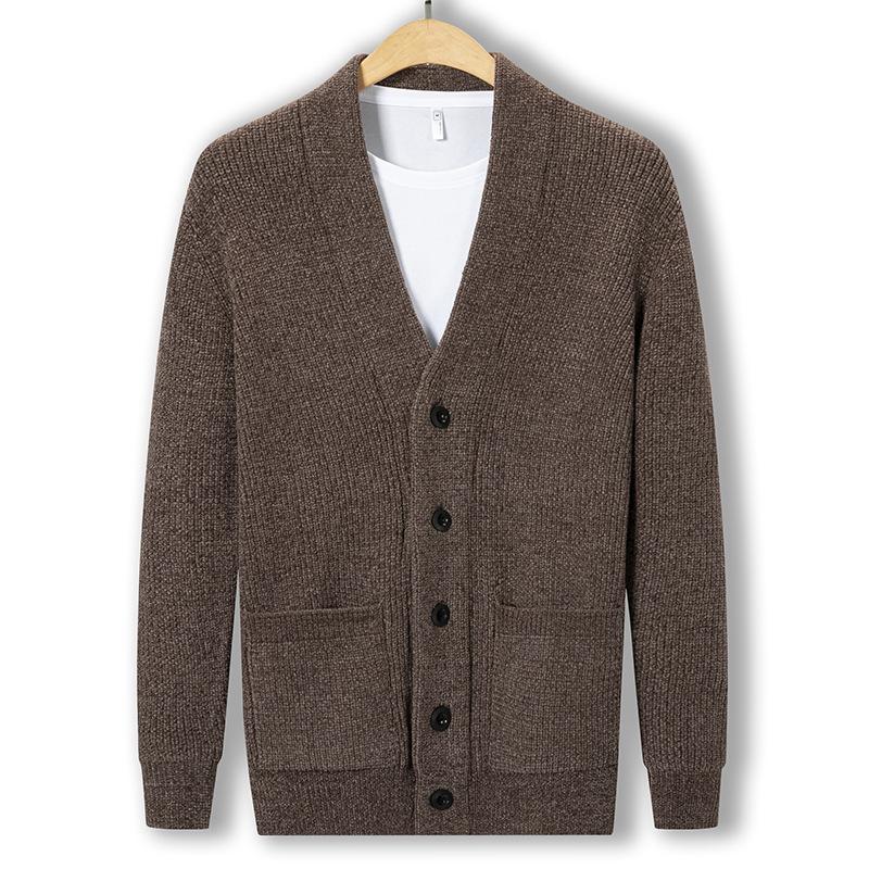 

Новый мужской свитер, вязаный свитер, кардиган, свободный топ, модная мужская одежда из ниток, осенне-зимнее утолщенное пальто M верблюд