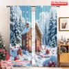 2pcs 2D Flat Printing Christmas Scene Curtain Gingerbread House Candy Winter Wonderland Polyester Fabric Without Electricity