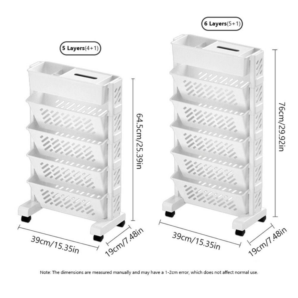 Movable Multi-Layer Bookshelf 5/6 Layers Table Side Storage Basket  Bookstore