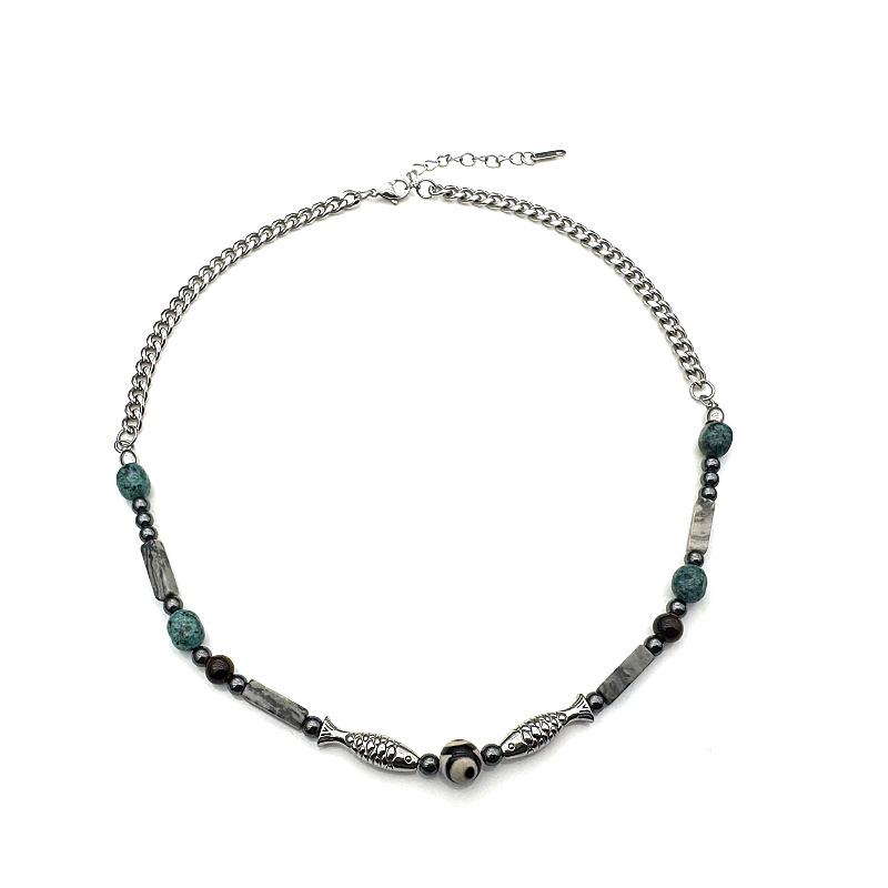 Gaga Retro Silver Beaded Fish Necklace - Ethnic Style Clavicle Chain with Versatile Design