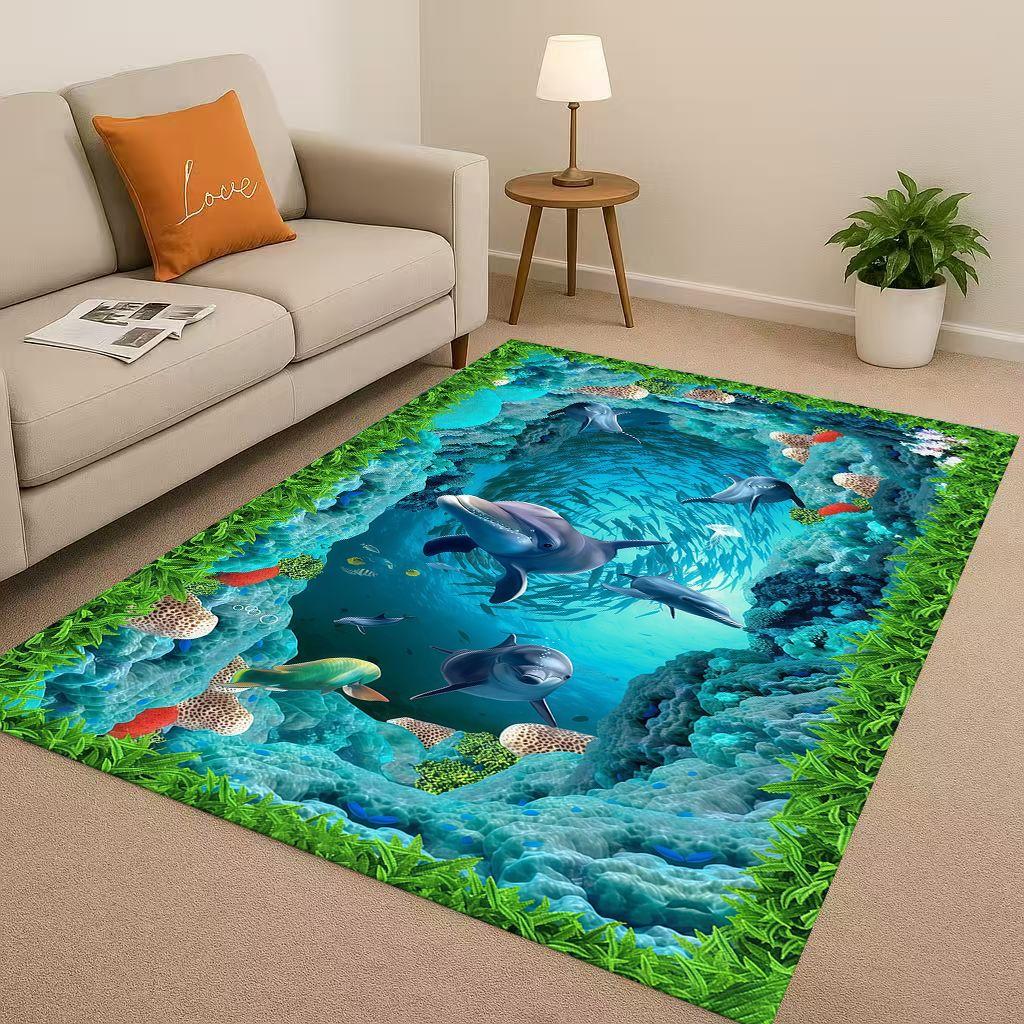 New 3D Illusion Underwater World Breaking Wall Living Room Non Slip Area Rug Carpet for Bedroom Playroom Sofa,Home Decor Doormat