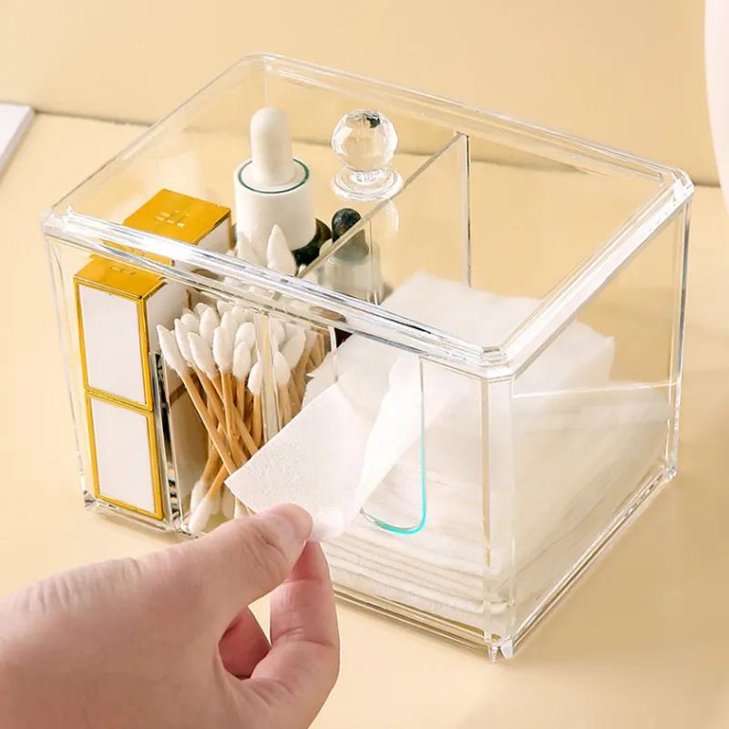 Makeup Cotton Storage Box Creative Cute Dust Proof With Cover Transparent Cotton Swab Makeup Remover Cotton Box Plastic Box Household Storage Supplies