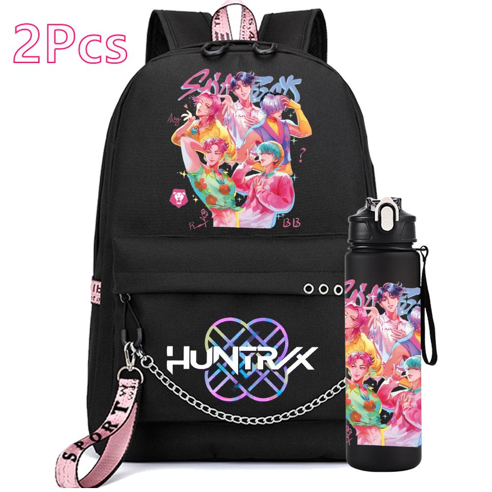 2 ks/sada Anime K-pop Potisknutý Batoh s Láhví na Vodu 750 ml pro Dospívající Dívku Chlapce Školní Taška Dětský Dárek Velkokapacitní Vodotěsná Cestovní Taška Mochila
