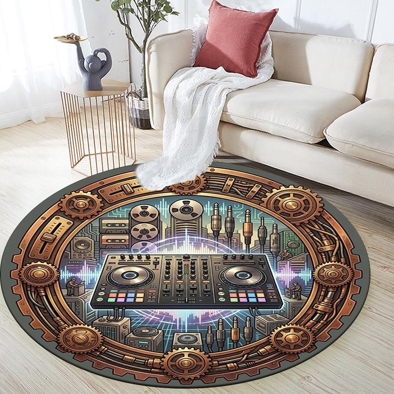 Steampunk DJ Gear Round Area Rug Under Office Chairs Bedroom Living Room Home Decor