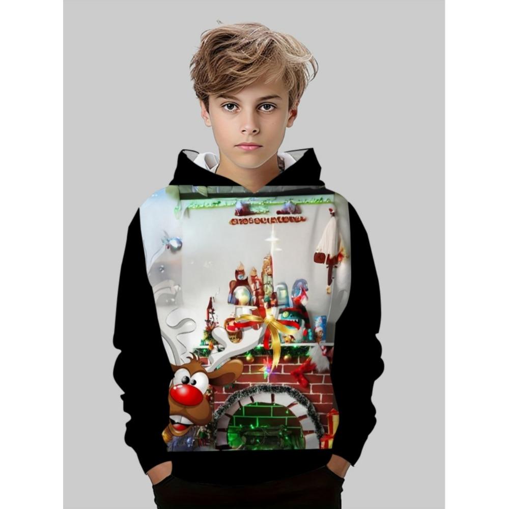 

Смешное 3D худи с рождественским принтом Санта-Клауса для мальчиков, толстовка с рождественским узором, детская модная милая толстовка, зимняя одежда с капюшоном 100