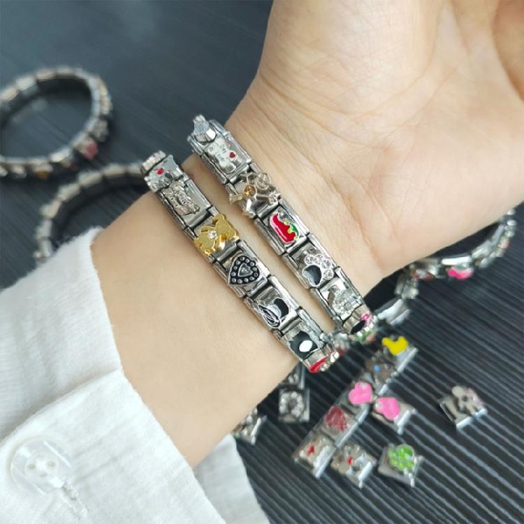 100Pcs Elegant Italian Charm Bracelet Module Stainless Steel Links for Handchain Fashionable Wristband Components