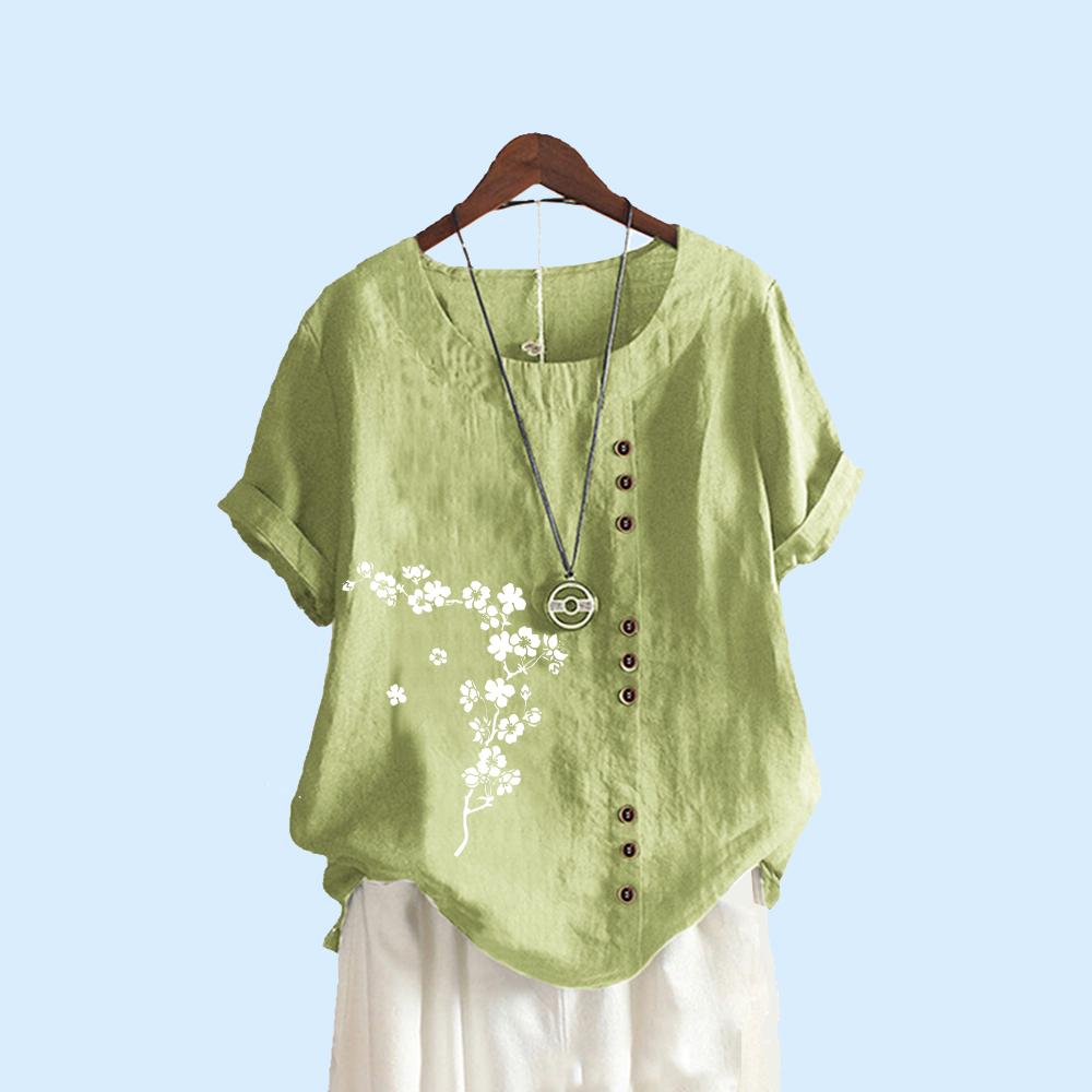 

Женская мода с круглым воротником и принтом, топ с короткими рукавами, повседневная летняя футболка, женские свободные блузки больших размеров XXXXXL